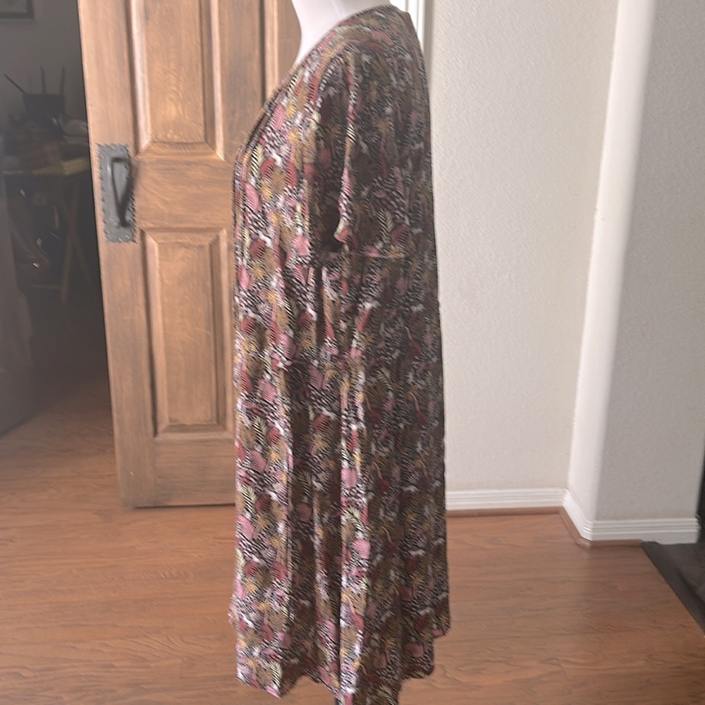 Ann Taylor LOFT Paradise Lost Jungle Safari Dress Pintuck Size Large Brown Pink - Picture 13 of 13